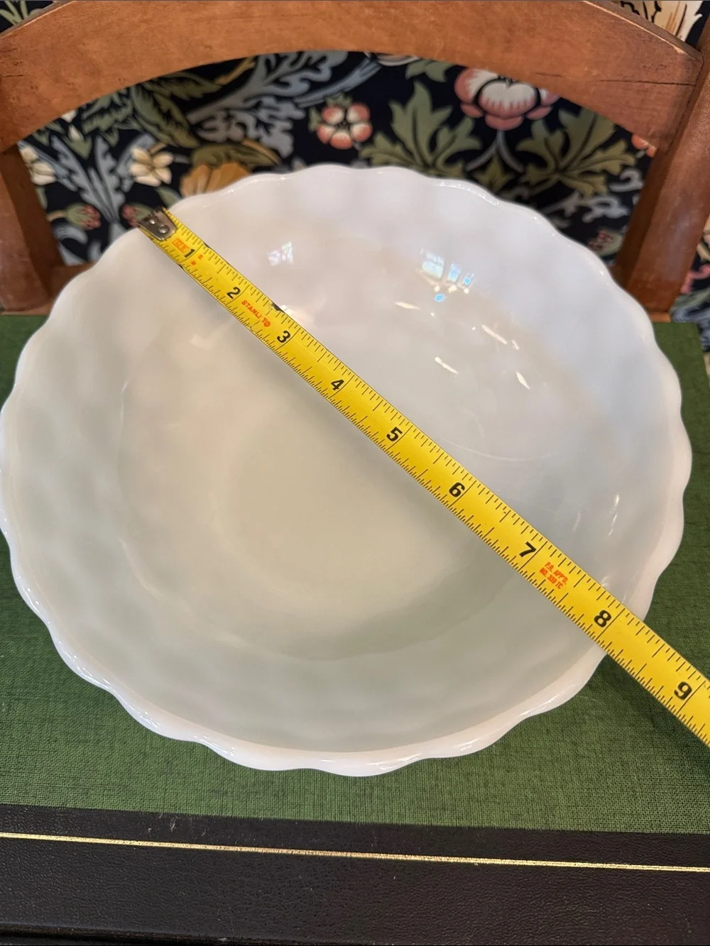 Vintage 1950's Anchor Hocking Bubble Pattern Milk Glass Bowl Scalloped Edge